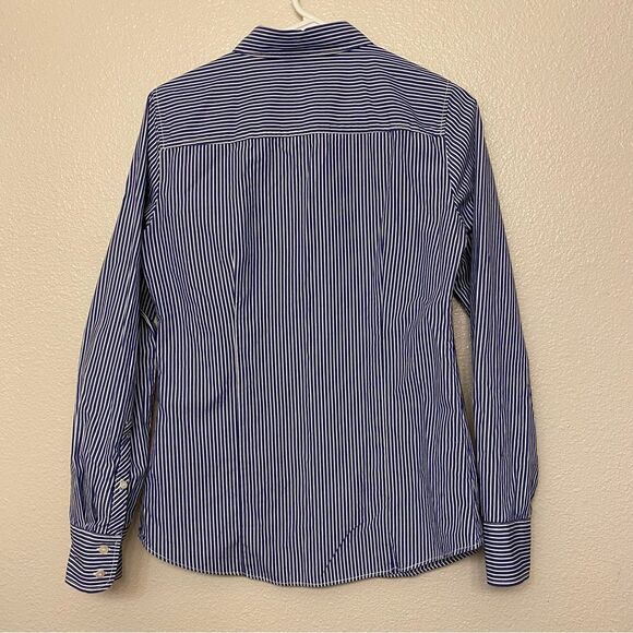 J Crew blue button up Blouse micro pinstripe professional office blouse top S - Picture 2 of 6